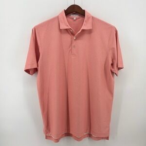 Peter Millar Summer Comfort Polo Shirt Mens Large Coral Pink Geometric Print L
